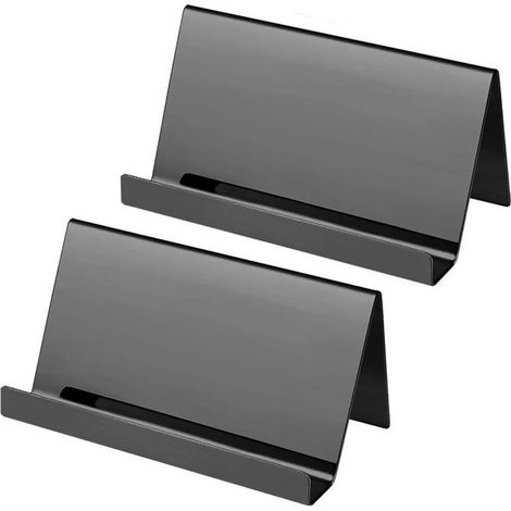 Porte-cartes de visite en acier inoxydable, lot de 2 pièces noir, organisateur de bureau robuste pour ranger vos cartes professionnelles (1/5)