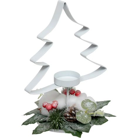 Photophore Déco en Métal "Sapin de Noël" 25cm Blanc (1/2)