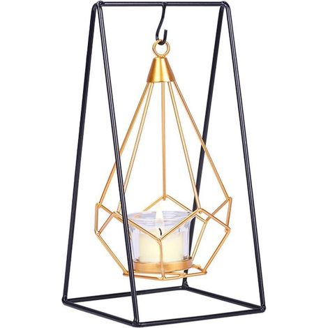 Bougeoirs Decoration, Bougeoir géométrique en Métal Bougeoir Fer Forgé Style Nordique Photophore en Métal Support de Bougie en Verre Géométrique en Métal Bougeoir Géométrique Suspendu, Swing- (1/4)