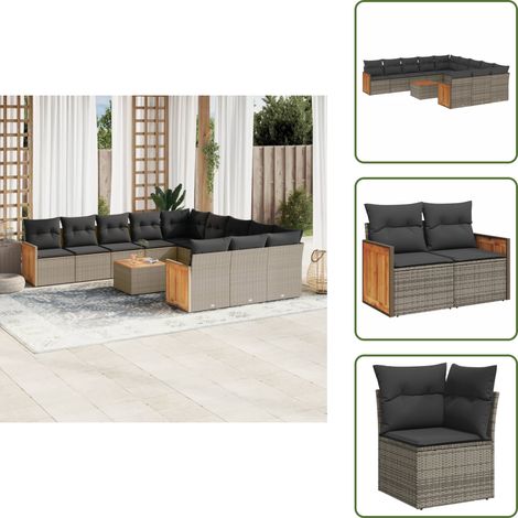 Salon de jardin avec coussins 12 pcs gris résine tressée - Ensemble Salon De Jardin - Meuble Extérieur - Salon De Jardin Pliable - Mobilier De Jardin - Chaise Longue (1/5)