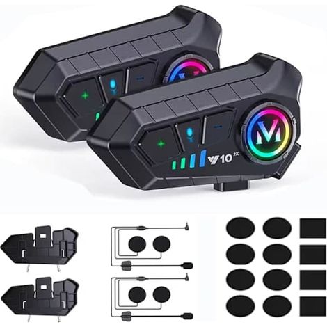 2 auricolari universali per moto, per 2 motociclisti, con Bluetooth 5.3 e microfono 2 in 1, compatibili con tutti i caschi. (1/5)
