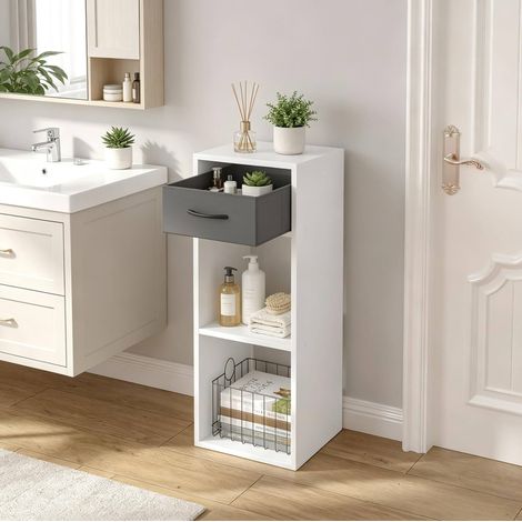 Freistehendes Regal mit Schublade und 2 offenen Fächern 32,4 x 30 x 80 cm Grau/Weiß OKWISH (1/5)