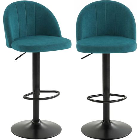 Ensemble de 2 tabourets de bar pivotants modernes avec repose-pieds, bleus (1/5)