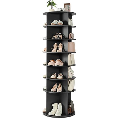 VEVOR Carosello Portascarpe Supporto Girevole a 360° con 598 x 598 x 1805 mm per 28 Paia di Scarpe 7 Ripiani, Salvaspazio, Scaffale per Scarpe per Camera da Letto, Soggiorno, Ingresso, Nero (1/5)