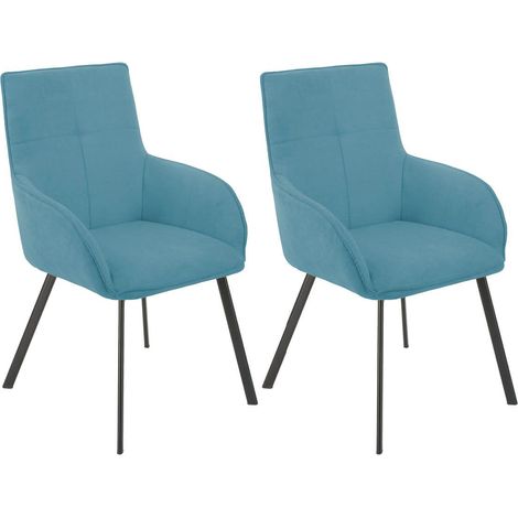 Lot de 2 fauteuils de table enveloppants en tissu bleu pieds métal laqué anthracite - EVIDENCE (1/3)