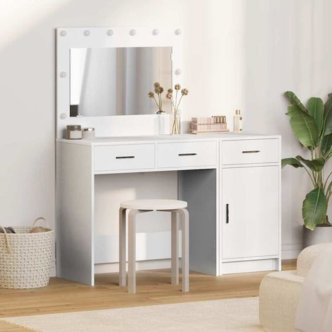 Schminktisch mit Spiegelbeleuchtung 2 pcs Weiß Holzwerkstoff