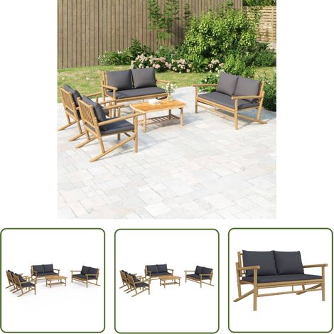 The Living Store Salon de jardin 5 pcs avec coussins gris foncé bambou - Salon De Jardin - Mobilier De Jardin - Ensemble De Salon - Ensemble De Meubles De Jardin - Table Basse (1/5)