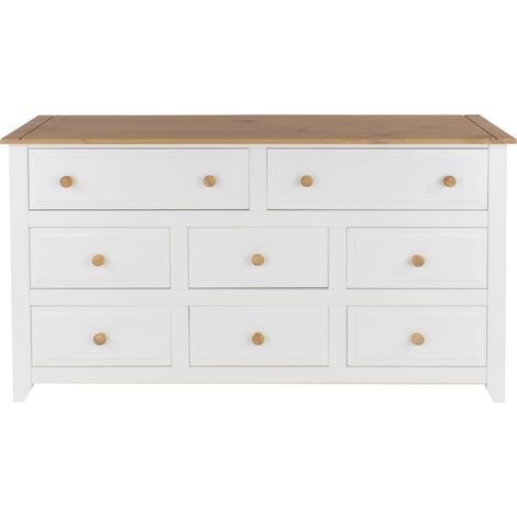 Capri 6+2 Drawer Large Chest - MDF/Pine - 143 x 43.5 x 80.5 cm - White/Antique Waxed Pine