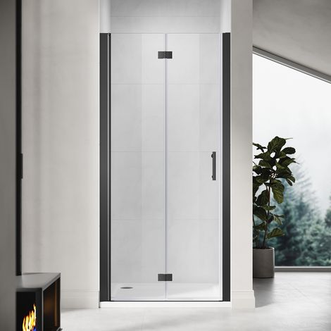 ELEGANT Bifold Shower Door 900mm Glass Shower Enclosure Reversible Folding Shower Door Black