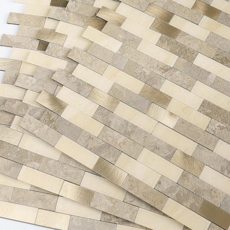 Lot de 10 feuilles de carreaux muraux autocollants 3D - Mosaïque de brique - Crédence de cuisine, effet marbre et pierre - Panneaux muraux imperméables pour salle de bain - Beige