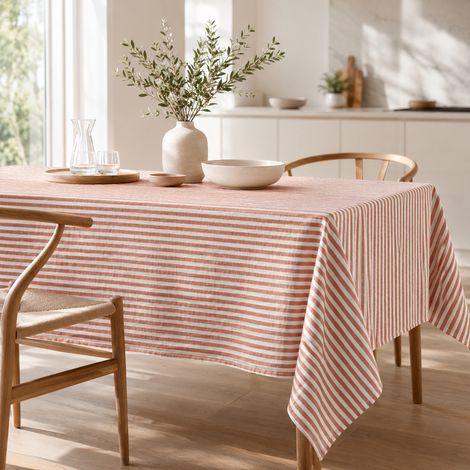 Nappe 150 x 250 cm Double Gaze de Coton Rayée Abricot – LIVIA (1/3)