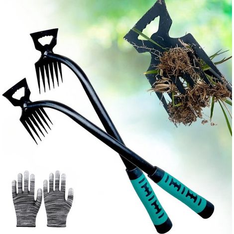 Removedor de maleza de acero al manganeso de 2 piezas y 6 tándem - Herramienta manual de jardinería para patio trasero (1/5)