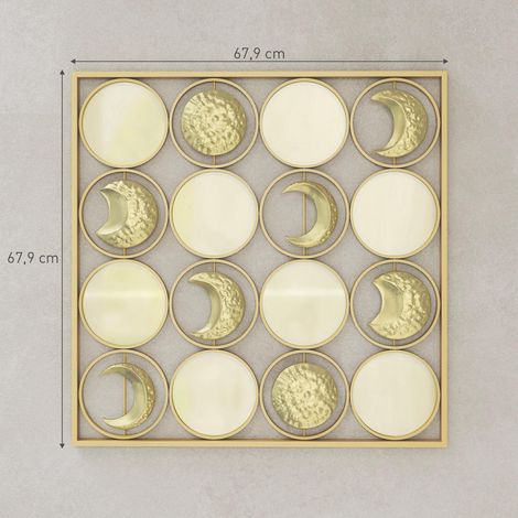 Décoration murale en métal à phases lunaires multidirectionnelles avec 16 disques dorés (1/5)