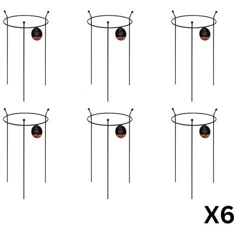 6 Pack of Small 60cm x 35cm Heavy Duty Black Steel Herbaceous Garden Plant Support Ring (1/5)
