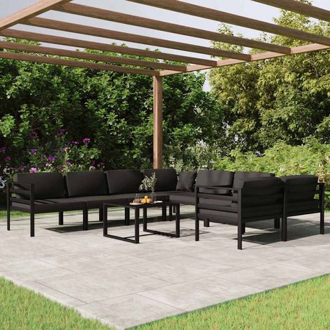 vidaXL Set muebles de jardín 9 pzas y cojines aluminio gris antracita (1/5)