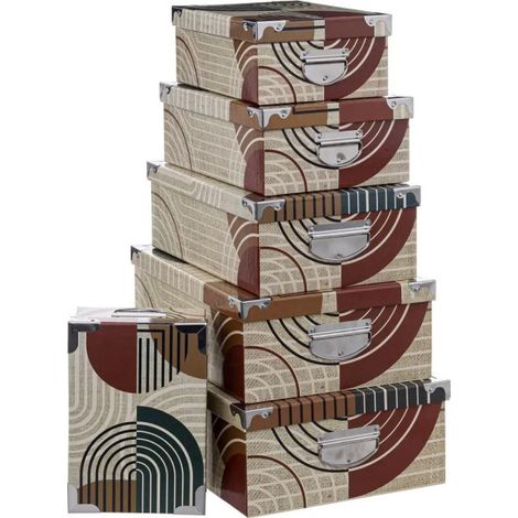 Lot de 6 Boîtes de Rangement "Abstrait" 48cm Multicolore (1/2)