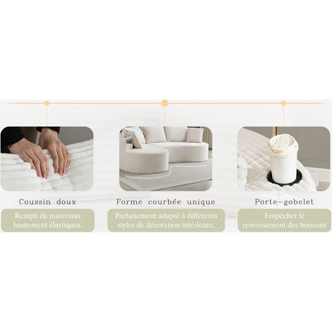 Canapé en velours côtelé avec mousse haute densité, ressorts, porte-gobelets et poche latérale pour salon, chambre et bureau (1/5)