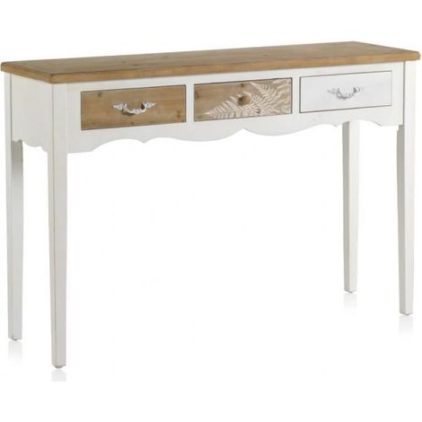 Console en panneaux MDF plaqué en sapin coloris naturel - blanc - Longueur 122 x Hauteur 80 x Largeur 35 cm