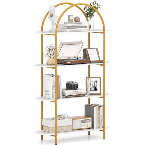 COSTWAY Libreria a Forma di Arco a 4 Ripiani,Struttura Metallica,95x34x156cm,Verde (1/5)