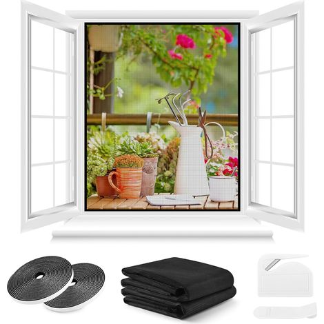 Moustiquaire Fenêtre 2 Ensembles - 250 x 150 CM - NOIRE, Aucun perçage n'est nécessaire, AVEC Découpeur, Adhésif, Découpable à la Dimension Souhaitée (1/5)