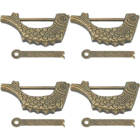 4 ensembles de serrures à combinaison en alliage de poisson rétro 60x31x8.5mm en forme de poisson cadenas de verrouillage vintage avec clé pour boîte d'armoire de porte de tiroir (1/5)