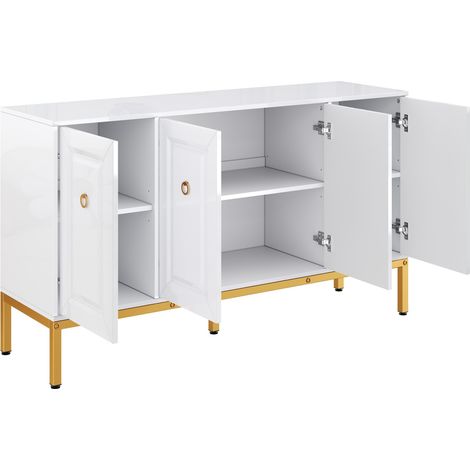 Credenza lucida bianca con maniglie e gambe dorate, 140 x 80 x 40 cm (1/5)
