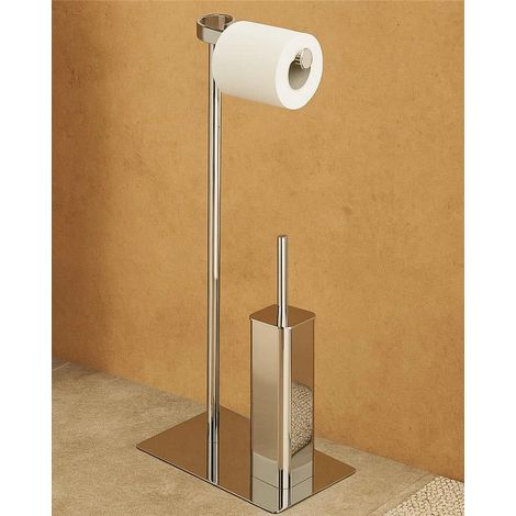 Exagonshop Piantana portarotolo e scopino acciaio cromo Fusion