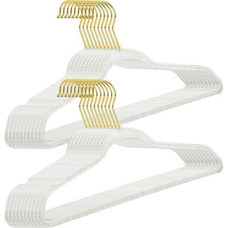 Lot de 20 cintres en plastique transparent avec crochets dorés et paillettes, 40 x 23 cm, antidérapants, peu encombrants, rotatifs, pour chemises, robes, chemisiers (1/5)