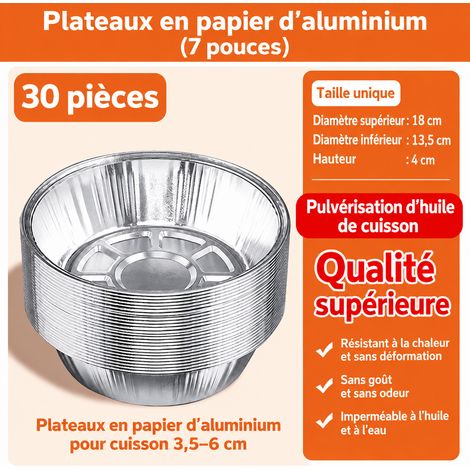 30 pièces plats en aluminium universels 3,5-6 litres 7 pouces modèle amélioré avec vaporisateur offert pour friteuse sans huile cuisson four 1 kg – Livraison gratuite