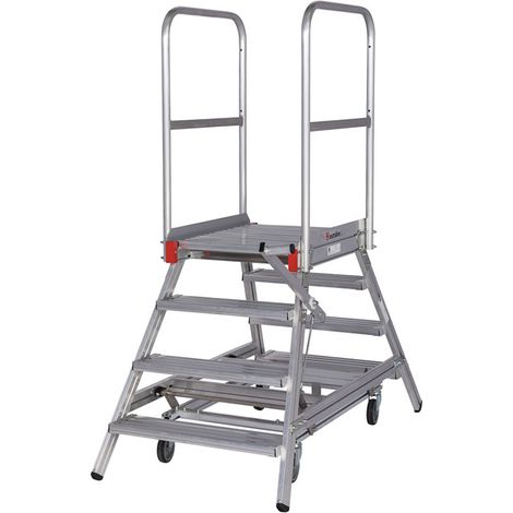 Euroline Premium 516 Mobile Podesttreppe beidseitig begehbar mit Zentralfeststellung fahrbar 4 Stufen