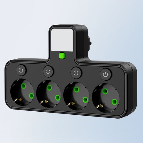 Multiprise noire à 4 prises — Veilleuse à lumière douce + Interrupteurs indépendants + Adaptateur secteur (1/4)