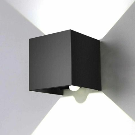 Lampe murale carrée étanche avec capteur radar, boîtier noir 12 W, lumière blanche 6000 K, pour intérieur et extérieur. (1/4)