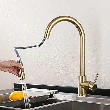 Robinet mitigeur de cuisine avec bec pivotant à 360°, douchette extractible 2 en 1, cartouche en acier inoxydable 304 et céramique, aérateur à économie d'eau et flexible anti-éclatement, installation (1/3)