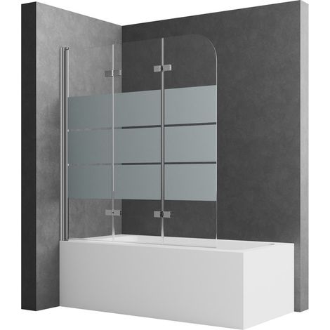 Badewannenaufsatz 130 x 140 cm Milchglas Badewannenfaltwand 3-teilig Faltbar Duschwand für Badewanne Duschtrennwand (1/5)