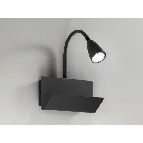 Flexible USB Leselampe GULP Schwarz, Wandleuchte mit Ablage & Ladefunktion (1/4)
