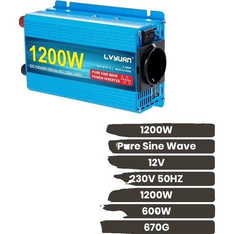 Inverter, uscita a onda sinusoidale pura, doppio caricatore USB, 1200 W (1/2)