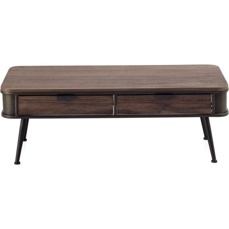 Table basse en métal avec plateau et 2 tiroirs en bois (1/5)