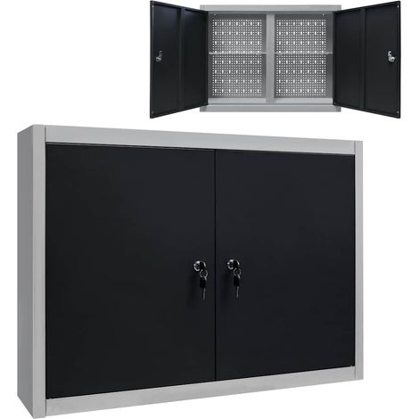 Armoire à outils murale-Meuble de rangement Style Industriel Métal Gris et noir 103832 (1/5)