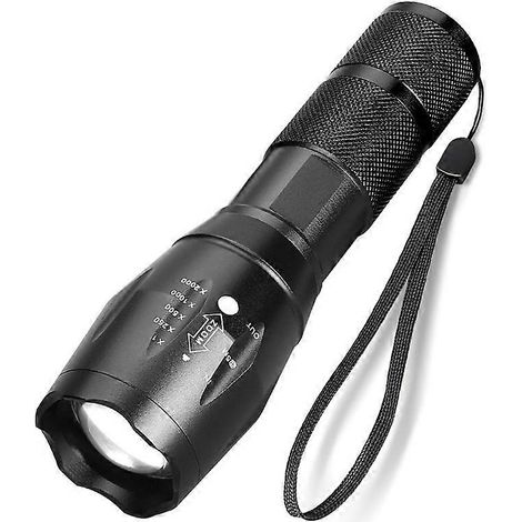 Lampe torche LED ultra-puissante XML-T6 de type militaire, idéale pour le vélo ou la randonnée, avec 5 modes d'éclairage dont un mode clignotant anti-agression et une conception antichoc. (1/5)