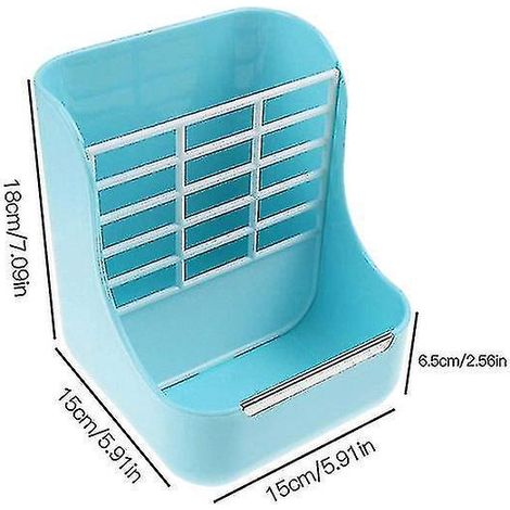 Futtertrog aus Kunststoff für Kleintiere mit abnehmbarem 2-in-1-Grasständer (fester Futtertrog und Grasständer) – Blau