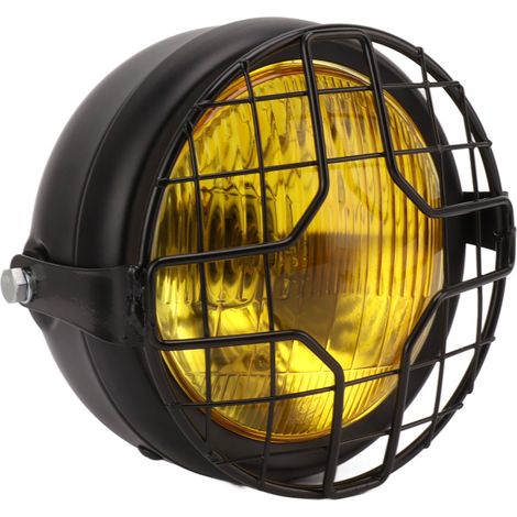 Phare Moto 5,75 pouces 35W Verre Jaune Feu Antibrouillard Avant Code Route/Croisement avec Cache et Support pour Chopper Bobber Café Racer (1/5)