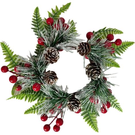 Couronne De Bougie De Noël - Baies Rouges Et Pommes De Pin - Décoration Festive Pour Table Ou Cheminée - Lot De 4 (1/5)