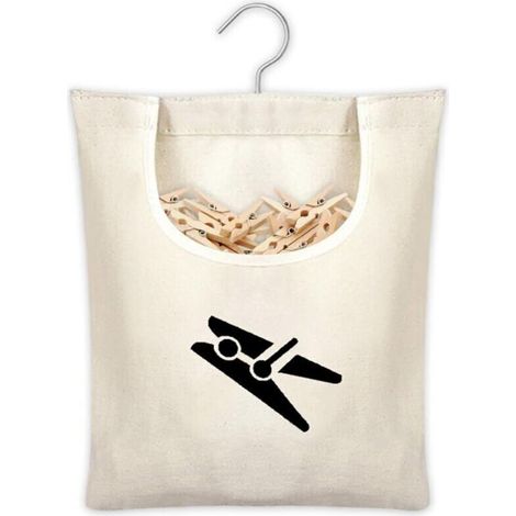 Sac à Pinces à Linge, Panier Pince à Linge a Suspendre, Panier a Epingle a Linge Exterieur, Porte Epingle a Linge avec Crochet, Portable Sac de Rangement pour Pinces à Linge Jouets Chaussette (1/5)