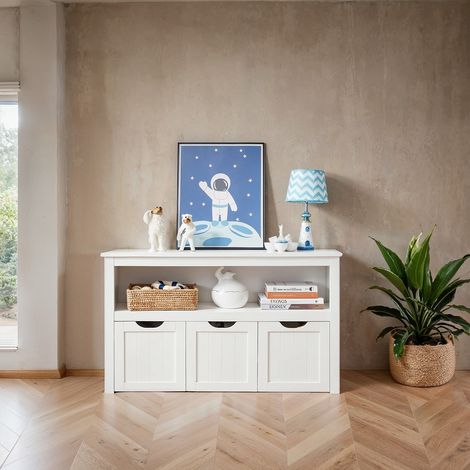 Rangement de Jouets pour Enfants, Armoire de Rangement pour Enfants avec Roulettes, 3 Tiroirs, pour Salon, Chambre d'Enfants, Salle de Jeux, Blanc (1/5)