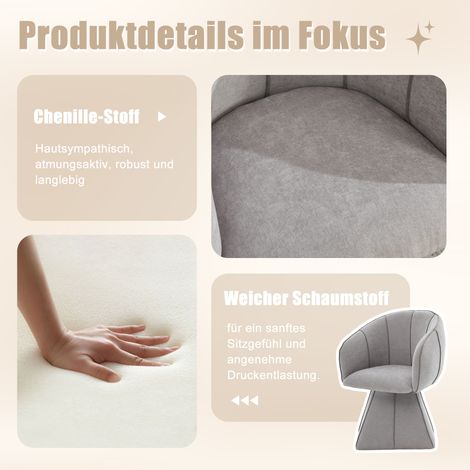 Fauteuil pivotant en chenille grise, emballé individuellement, convenant aux adultes et aux adolescents. Design ergonomique avec dossier haut, idéal pour les chambres et les salons. (1/5)
