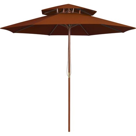 Sonnenschirm mit Doppeldach und Holz-Mast Terrakotta 270 cm