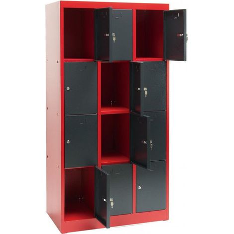Dema – Armoire d'atelier 12 casiers en acier enduit de poudre – Dimensions casiers 235x450x390mm – 2 clés par casier pour sécurité