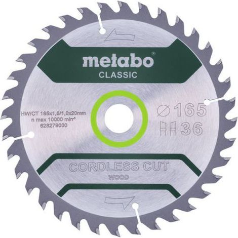 Metabo CORDLESS CUT WOOD CLASSIC 628279000 Lame de scie circulaire 165 x 20 x 1 mm Nombre de dents: 36 1 pc(s)
