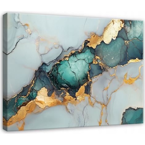 Peinture abstraite marbre or vert pour chambre salon sur toile 100x70 (1/3)
