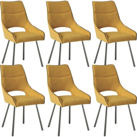 Lot de 6 chaises tissu coloris jaune pieds métal laqué gris - SILOUAN (1/4)